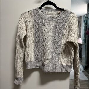 Women's Cable Knit Sweater - Gray and Cream
